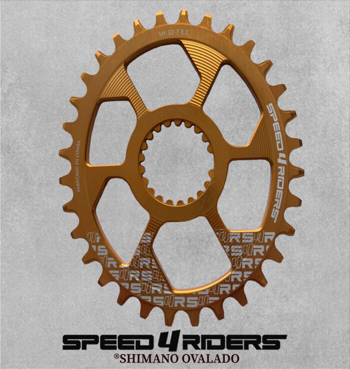 Speed4riders Shimano ovalado 32 dorado fondo gris scaled